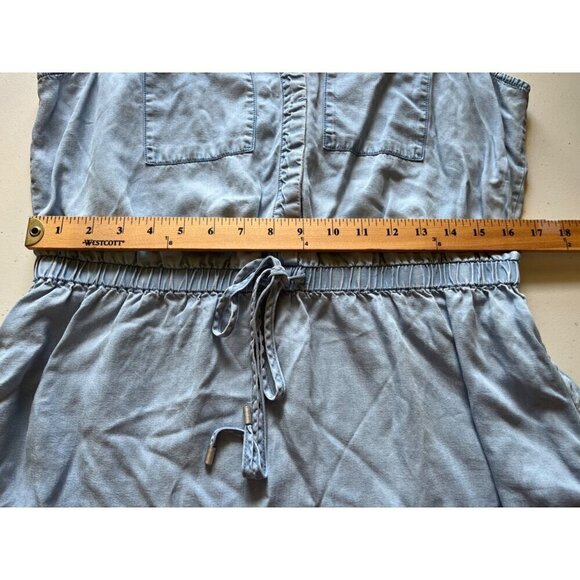 Izod Lyocell Chambray Denim Sleeveless V-Neck Dress Tie Waist Womens Large - Picture 2 of 9